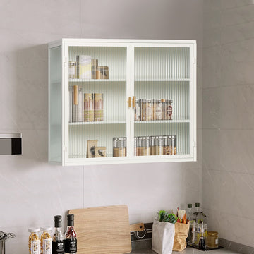 Armario de Pared Moderno Blanco con Puertas de Vidrio - 70cm, 3 Niveles