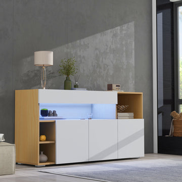 Aparador LED 140 cm Blanco/Eiche | Multifuncional como Kommode y Highboard
