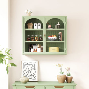Armario de Pared Moderno Verde 70cm | Puertas de Vidrio y Patrón Tejido
