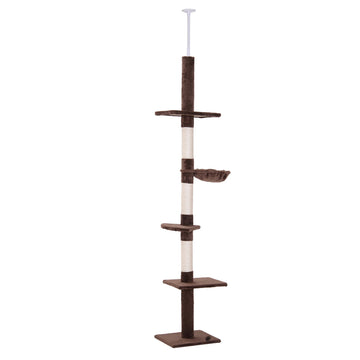 Árbol para Gatos PawHut Ajustable | Sisal Marrón, Resistente (230-260 cm)