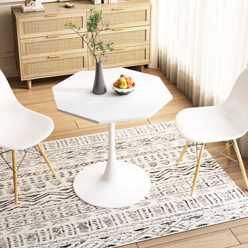 Mesa de Centro Octogonal Moderna Blanca 80cm | MDF y Metal Base
