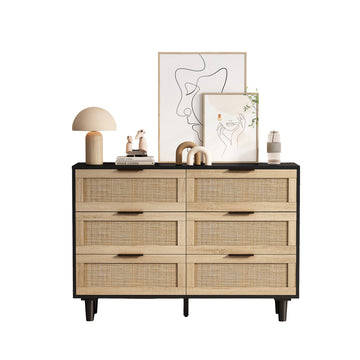 Mueble de Ratán Negro 110cm | Almacenamiento con 6 cajones