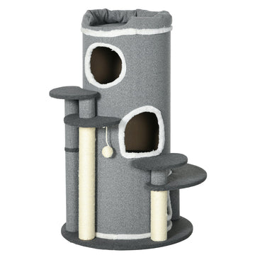 Rascador para Gatos PawHut 99cm | Cama, Pelota y Plataforma, Gris