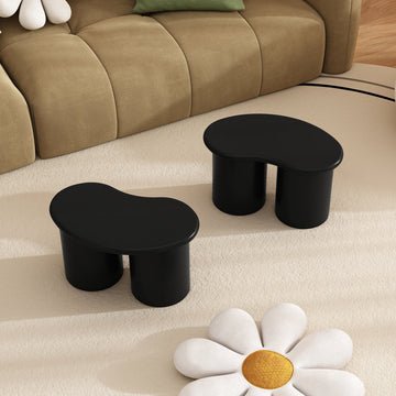 Conjunto Mesa Centro Moderna Negro | Banco Irregular + 2 Taburetes Pequeños