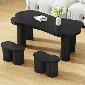 Mesa de Centro Forma Hueso 113x58cm | Incluye 2 bancos, MDF.