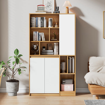 Librería Moderna Color Madera 90x160cm | 3 Puertas, Estantes Regulables