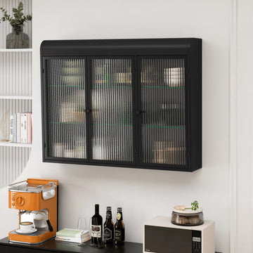 Vitrina Arqueada Negra de 3 Puertas | Mueble de Vidrio para Cocina y Sala