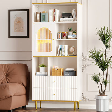 Librería Blanca con Luces LED | Vitrinas Cristal, Estantes Ajustables
