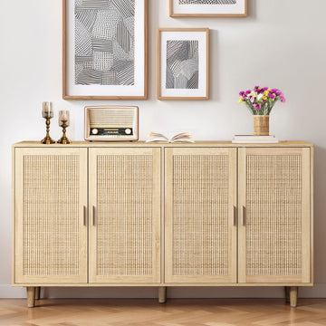 Gabinete de Ratán con 4 Puertas | Almacenamiento Elegante y Funcional 158cm