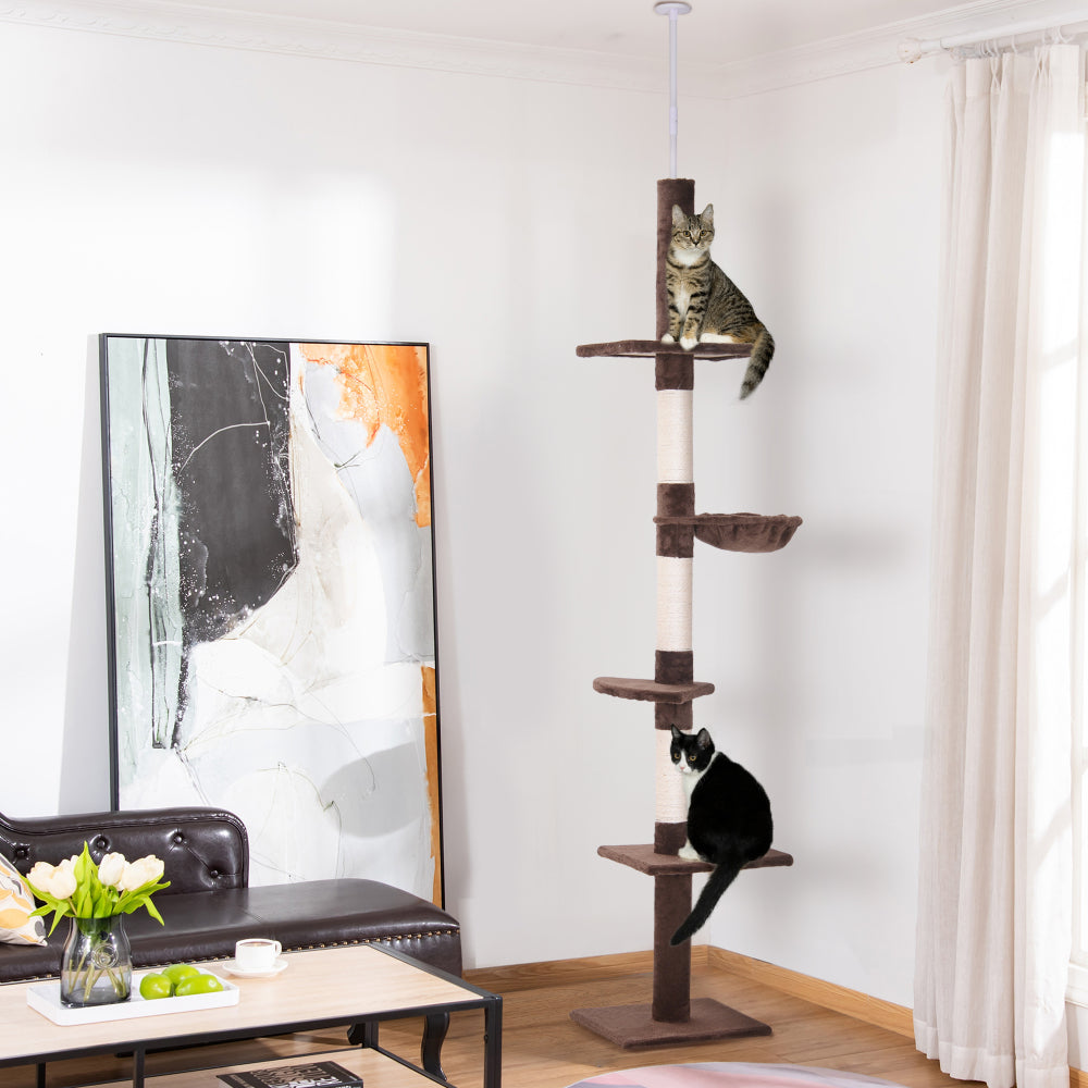 Árbol para Gatos PawHut Ajustable | Sisal Marrón, Resistente (230-260 cm) 