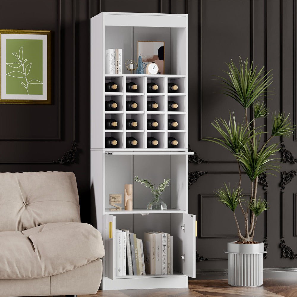 Mueble de Vino Blanco 180cm | 16 compartimentos | Aparador Comedor y Salón 