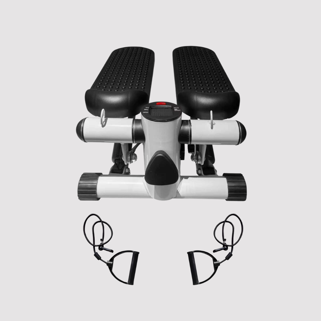 Stepper portátil mini con bandas de resistencia de Vidacharmy, ideal para ejercicios cardiovasculares y tonificación en casa.