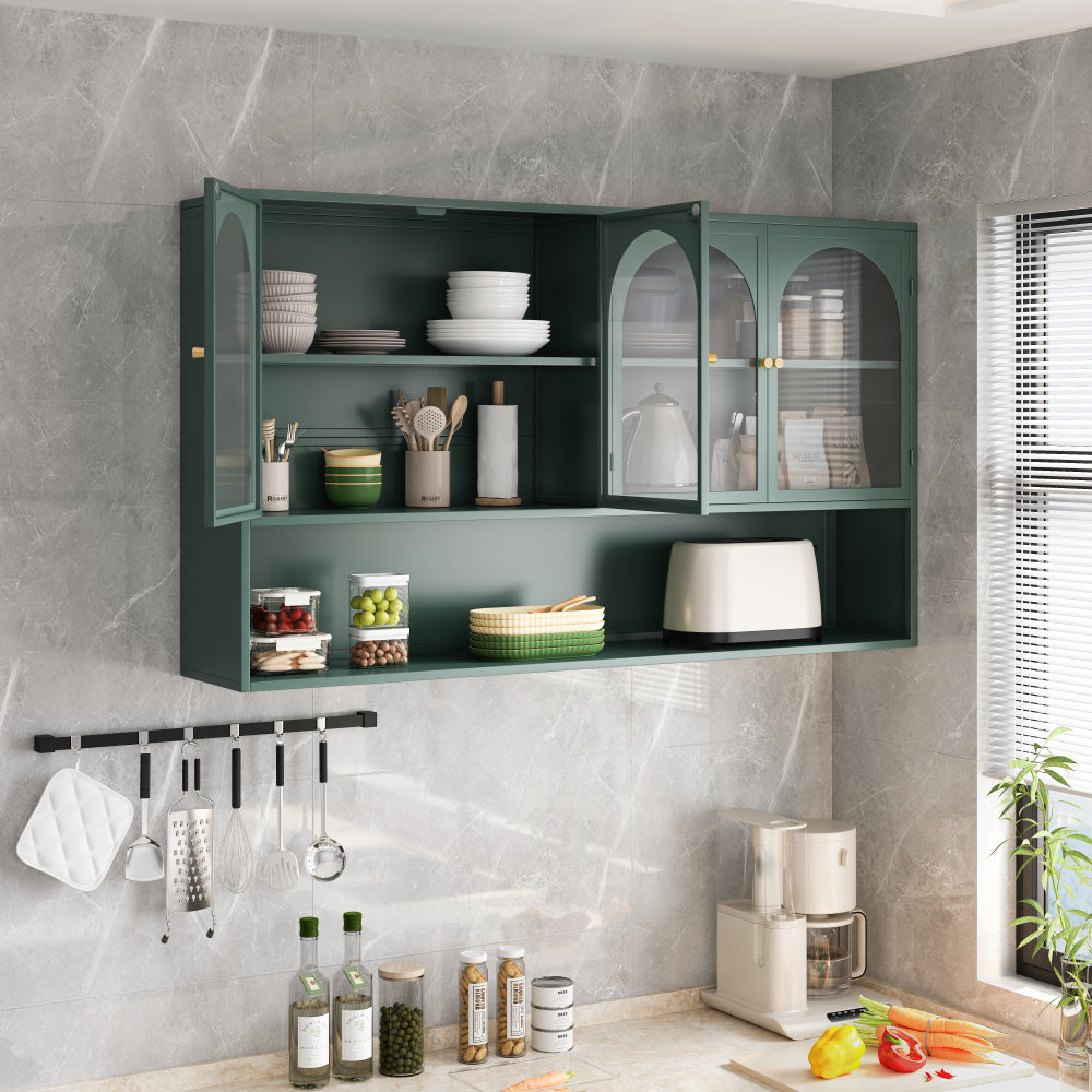 Armario de Pared Verde Oscuro de Cristal 120cm | cuatro puertas