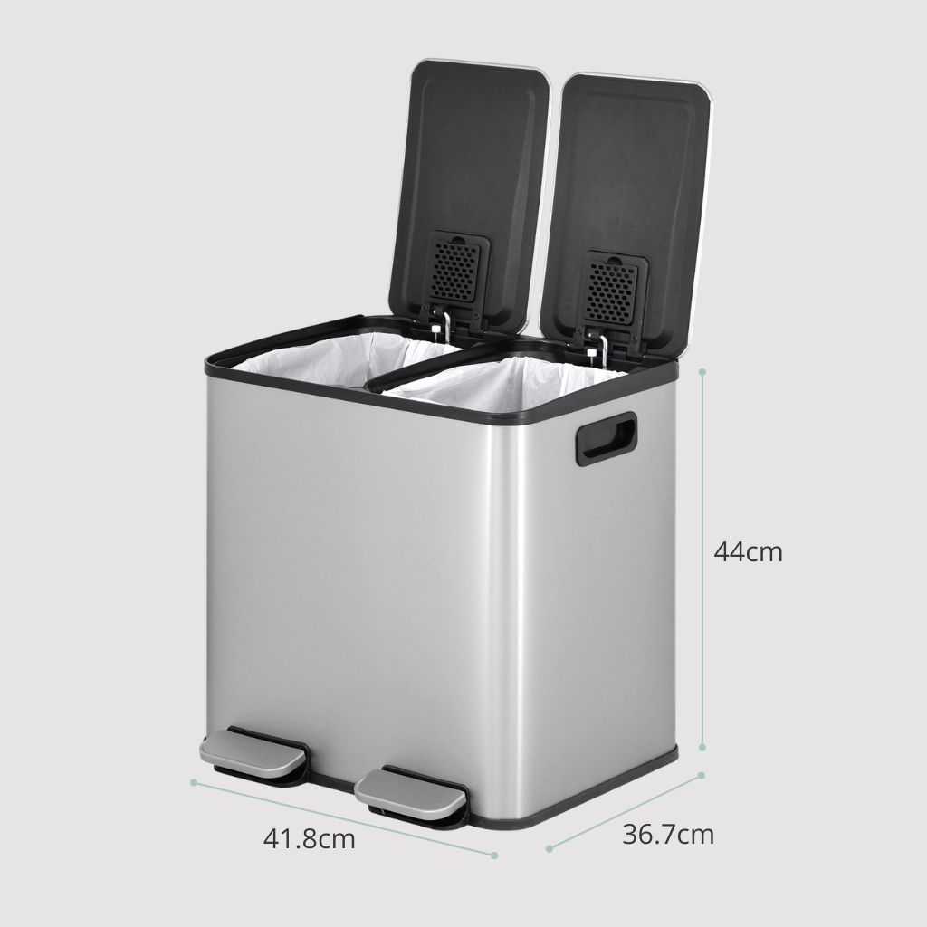 2x15L Pedal Recycling Bin | 30L Dual Compartment Bin