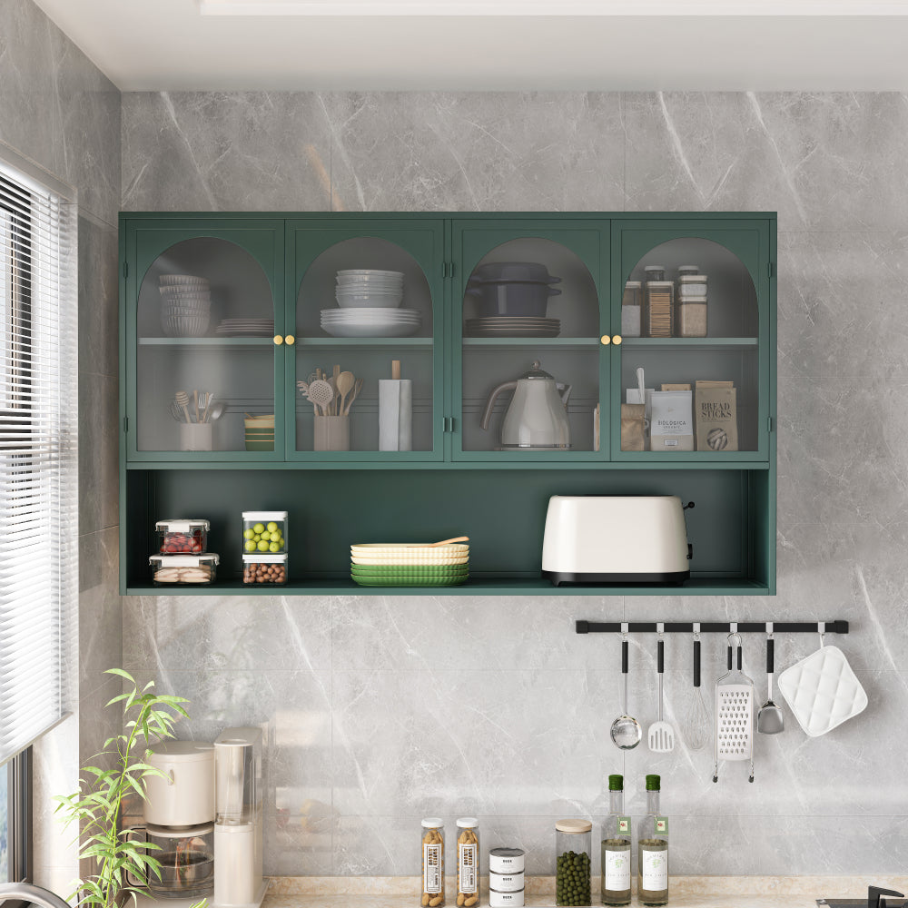 Armario de Pared Verde Oscuro de Cristal 120cm | cuatro puertas