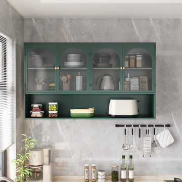 Armario de Pared Verde Oscuro de Cristal 120cm | cuatro puertas
