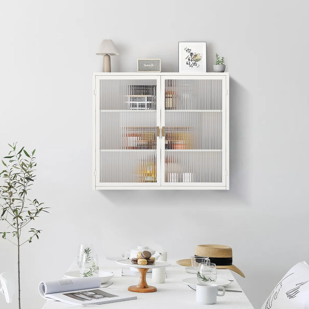 Armario de Pared Moderno Blanco con Puertas de Vidrio - 70cm, 3 Niveles 