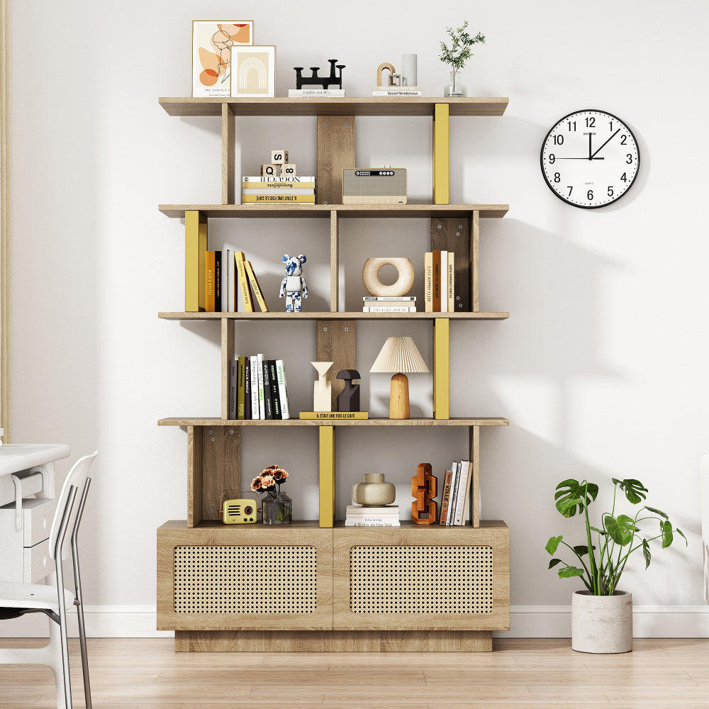 Librería Moderna con Puertas Ratán | Estantería Exposición Madera/Metal