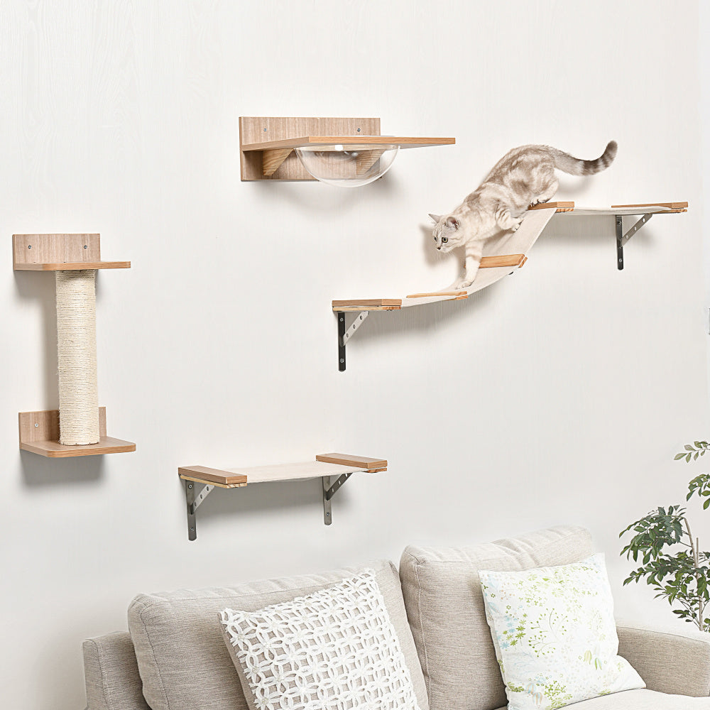 Set para Gatos con Rascador, Escalera y Hamaca - Marrón Claro 