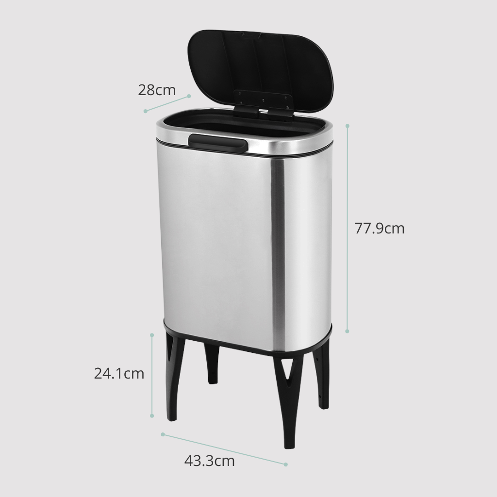 Bote de basura de 35L con tapa táctil y patas elevadas, marca Vidacharmy, para una fácil apertura y limpieza.