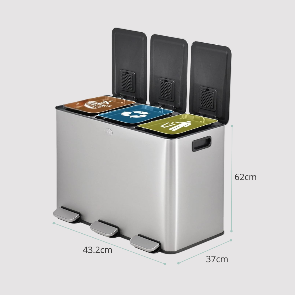 3x15L Pedal Recycling Bin - Vidacharmy