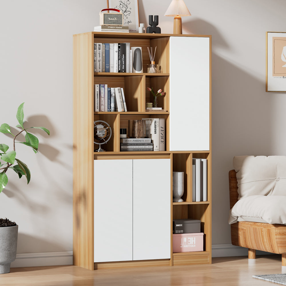 Librería Moderna Color Madera 90x160cm | 3 Puertas, Estantes Regulables 
