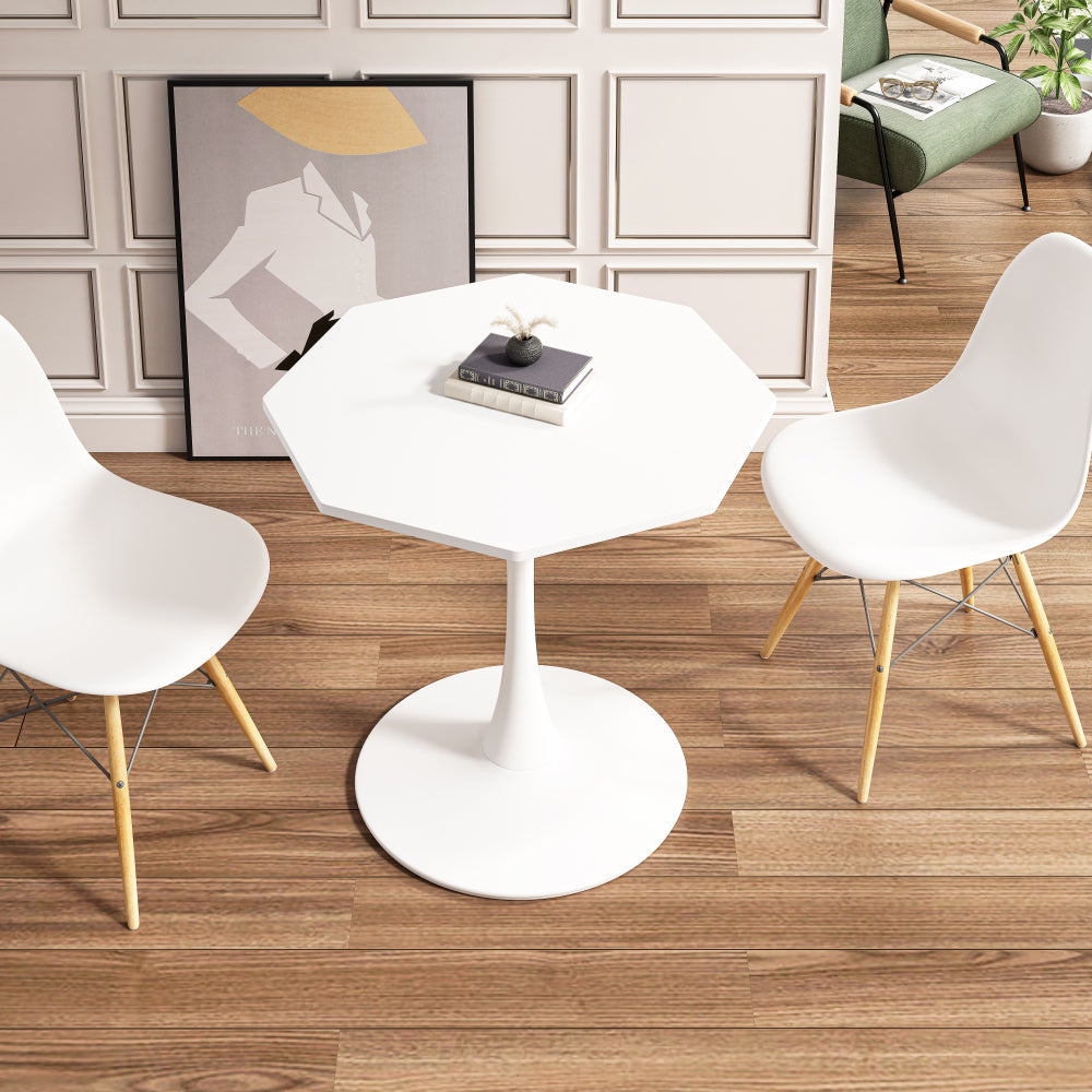 Mesa de Centro Octogonal Moderna Blanca 80cm | MDF y Metal Base 