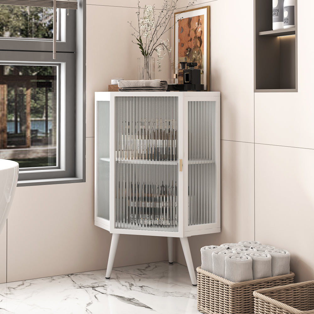 Mueble de Esquina Blanco | Vidrio Templado y Estante Ajustable 