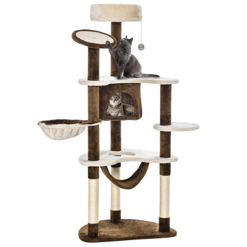 Rascador PawHut XXL 153cm | Cueva y Hamaca de Felpa Marrón 
