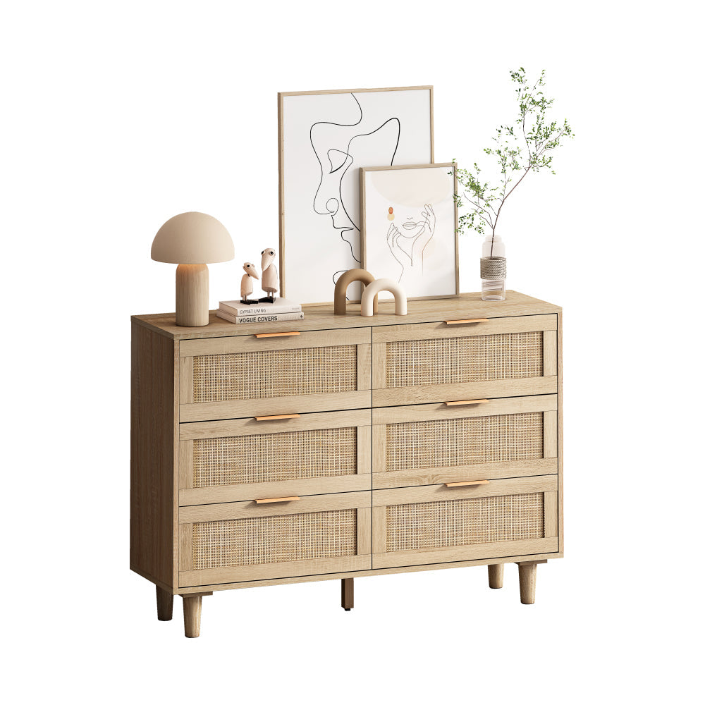 Mueble de Ratán Natural 110cm | Almacenamiento con 6 cajones 