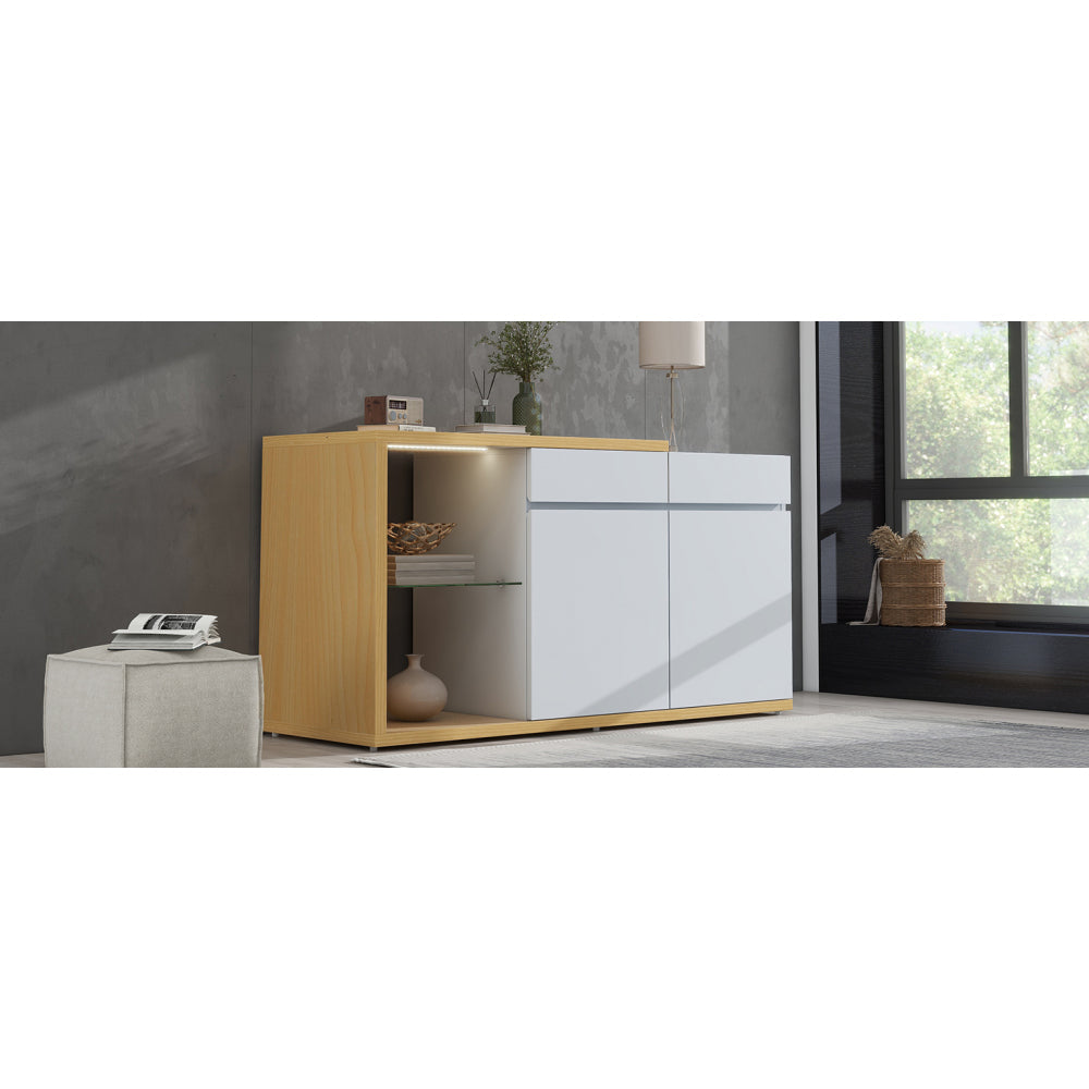 Aparador Moderno con LED 120cm | 2 Puertas, 2 Cajones Multifuncionales 