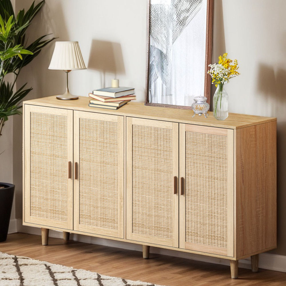Gabinete de Ratán con 4 Puertas | Almacenamiento Elegante y Funcional 158cm 