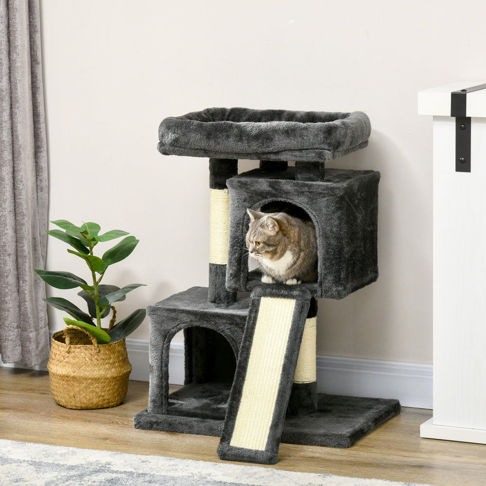Árbol para Gatos PawHut Sisal (hasta 30 kg) | Rascador Felpa Gris Oscuro 