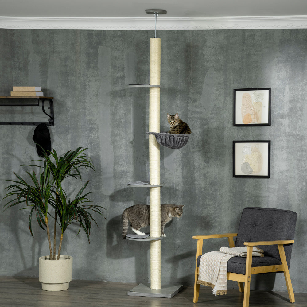 Árbol para Gatos PawHut Ajustable | Rascadores, Perchas y Hamaca 