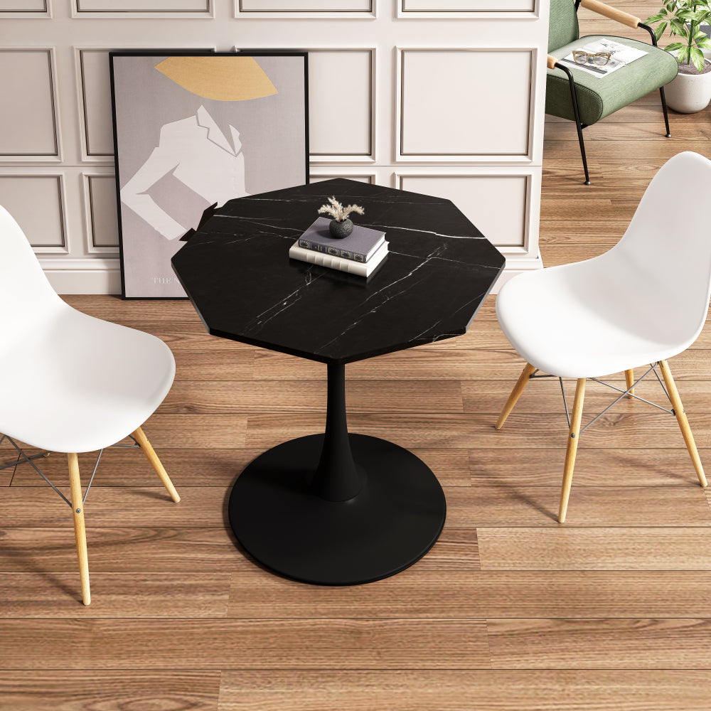 Mesa de Centro Octogonal Moderna 80cm | Mármol Negro y Metal Base 