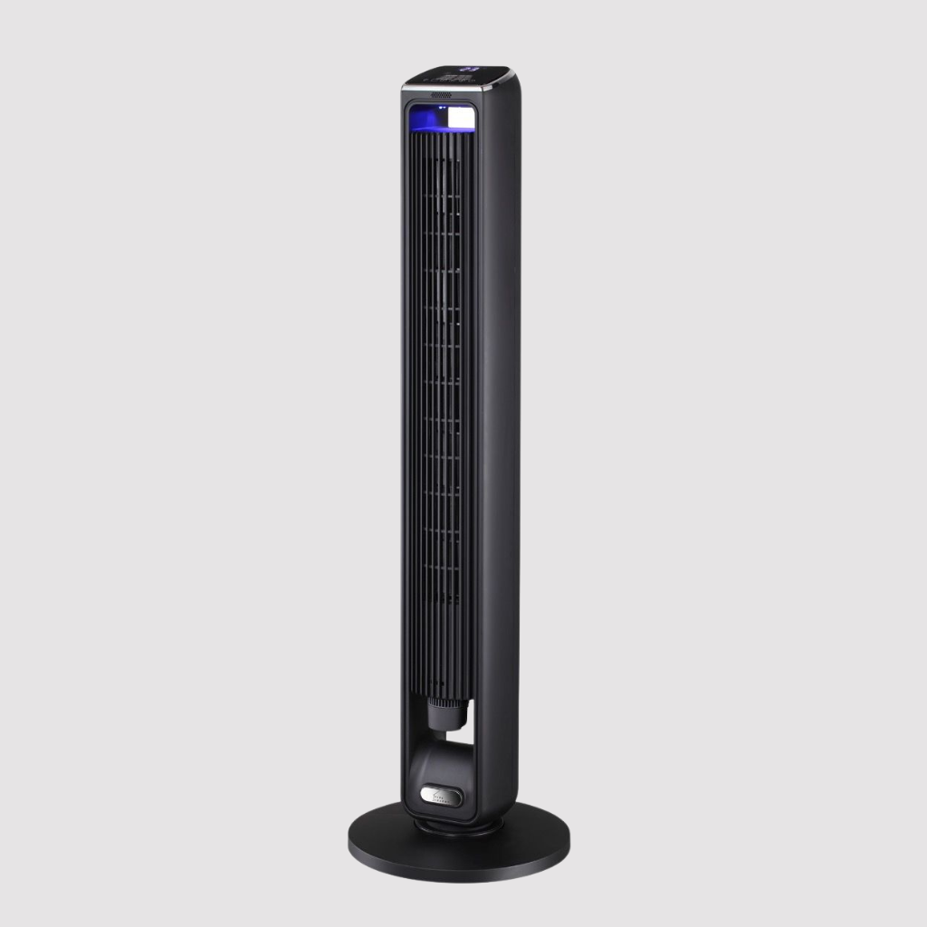 Ventilador torre oscilante de 42 pulgadas de Vidacharmy con control remoto, muestra las aspas y el panel de control.