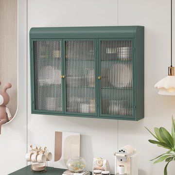Vitrinas de vidrio arqueadas de 3 puertas para cocina, sala y baño (verde oscuro) 