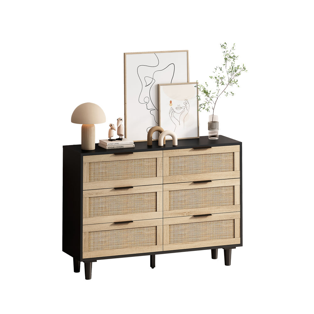 Mueble de Ratán Negro 110cm | Almacenamiento con 6 cajones 