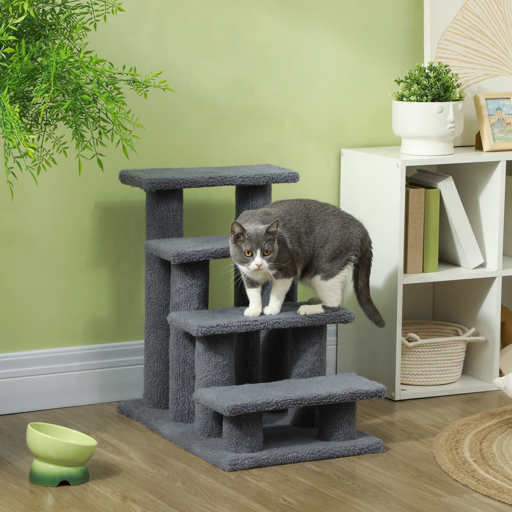 Escaleras PawHut para Mascotas Gris | 4 Peldaños, 60cm - Perros y Gatos 