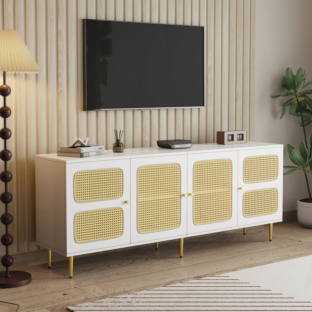 Aparador TV Ratán Blanco 180cm | 4 Puertas, Soporte TV 80 Pulgadas 