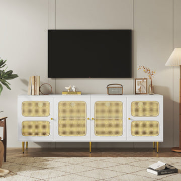 Apparecchio TV Ratán Bianco 180 cm | 4 Puertas, Soporte TV 80 Pulgadas 