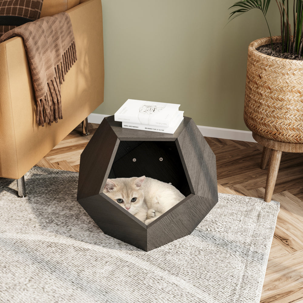 Mobile Moderno Negro y Marrón para Gatos | Mesa Ausiliare Multifunzionale 66cm 