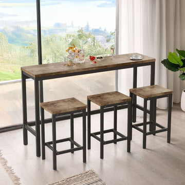 Tavolo da bar e comò moderno 148 cm | Gioco con 3 Taburetes, Natural 