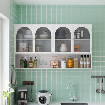 Armario de Pared Blanco de Cristal 120cm | cuatro puertas 