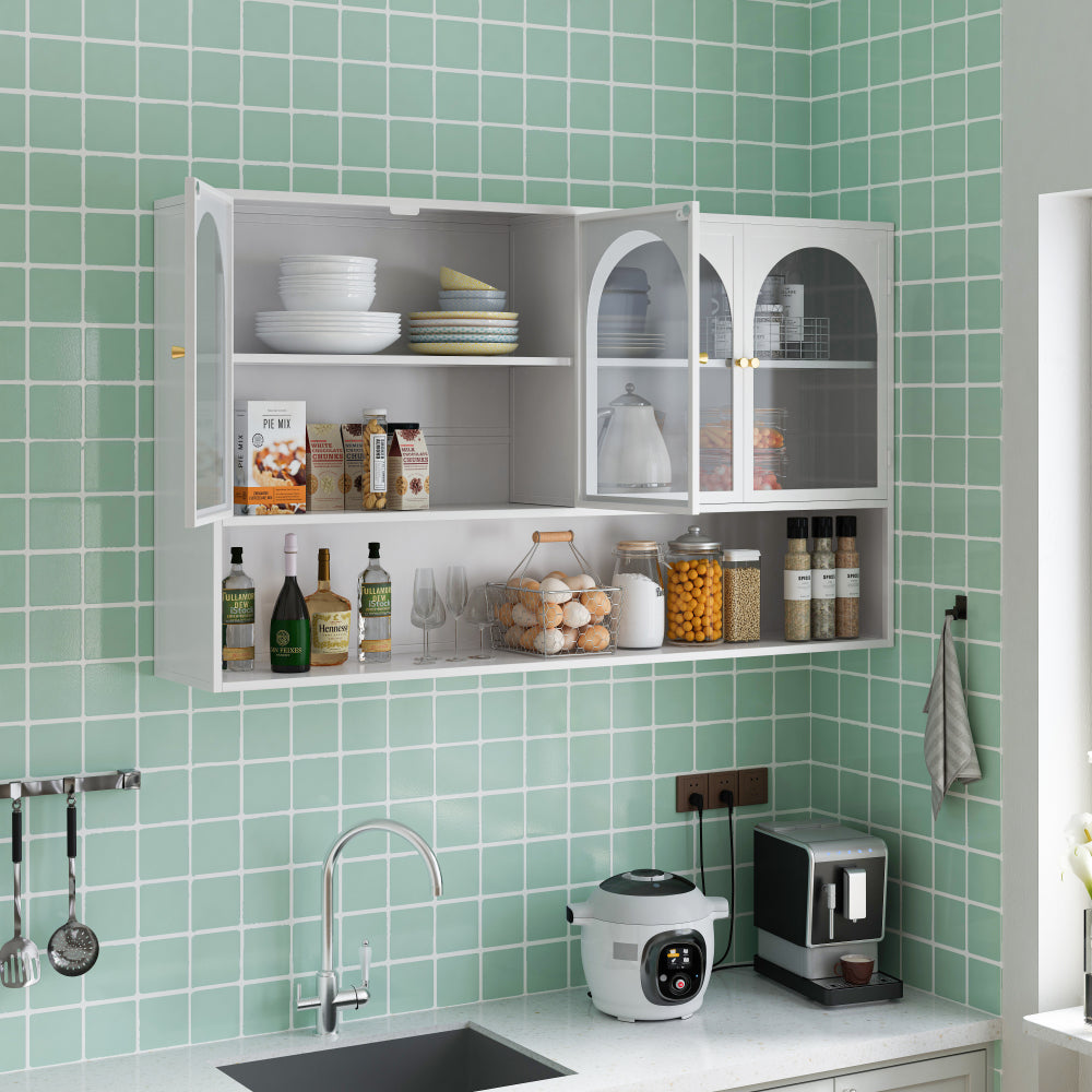 Armario de Pared Blanco de Cristal 120cm | cuatro puertas 
