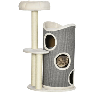Árbol para Gatos PawHut 109cm | Rascador y Cama Moderno Blanco y Gris 