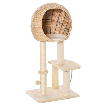 Árbol para Gatos PawHut 100cm | Cueva, Nido y Sisal Beige
