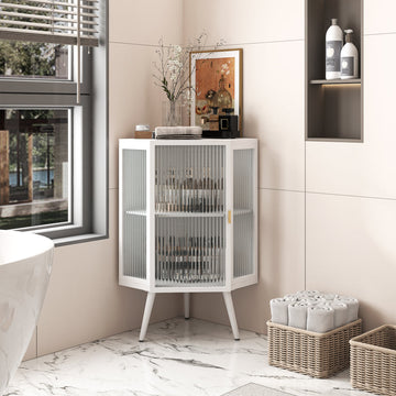 Mueble de Esquina Blanco | Vidrio Templado y Estante Ajustable 